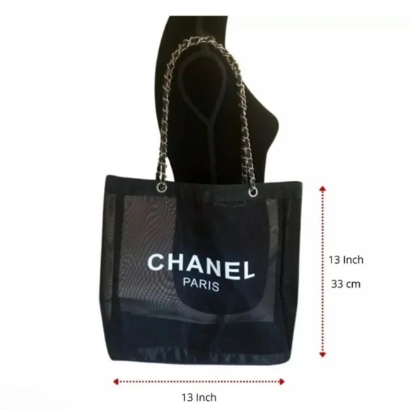 Chanel Black Tote Bag with Mesh Design - Picture 6 of 7